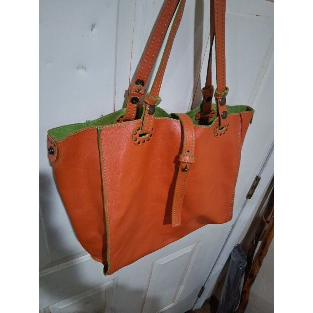 Sofia C Italian Leather Reversible Tote, Orange Green